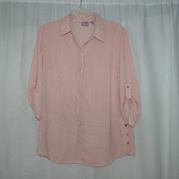 CHICO'S 1 Peach Light Orange Long Sleeve Shirt - Picture 1 of 7